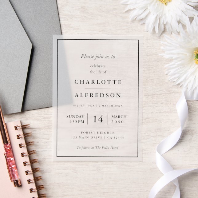 Elegant Funeral | Chic Memorial Service Vellum Invitations (Wedding)