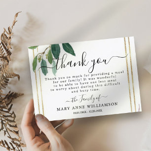 Elegant Funeral Food Thank You Card