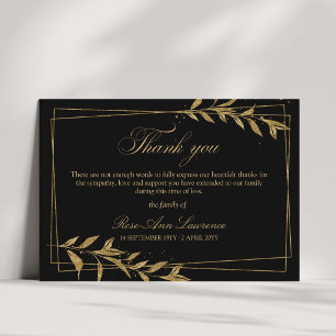 Elegant Funeral Gold Frame Leaves Photo Thank You Card