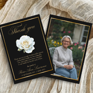 Elegant Funeral Gold White Rose Photo Thank You Card