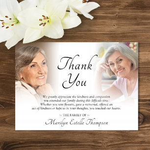Elegant Funeral Memorial 2 Photos Thank You Card