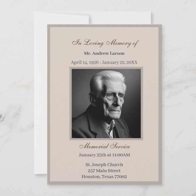 Elegant Funeral/ Memorial Ceremony  Invitation (Front)