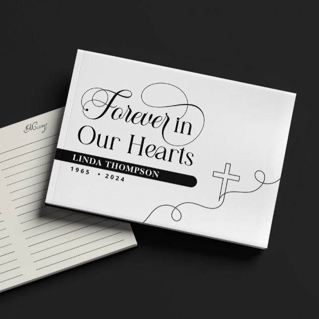 Elegant Funeral Memorial Forever in our Hearts Guest Book (Creator Uploaded)