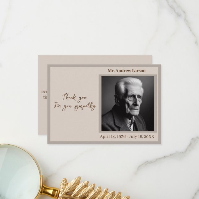 Elegant Funeral Memorial From Family  Thank You Card (Front/Back In Situ)