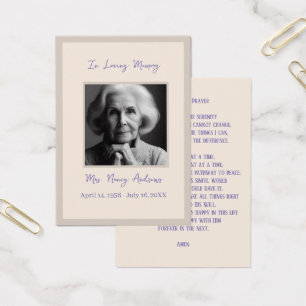 Elegant Funeral Memorial Service Prayer Card
