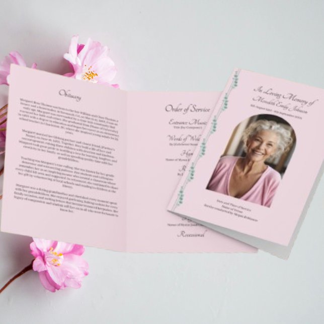 Elegant Funeral Order of Service Photo Program Thank You Card (Elegant Flower Funeral Order of Service Photo Template Program)
