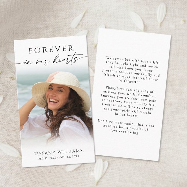 Elegant Funeral Photo Forever Hearts Prayer Card (Creator Uploaded)