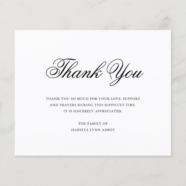 Elegant Funeral Sympathy Budget Thank You Card (Front)