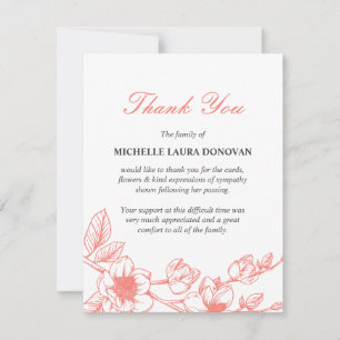 Elegant Funeral Thank You Note   Coral Magnolia Card