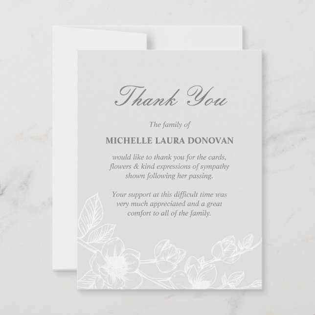 Elegant Funeral Thank You Note | Silver Magnolia Card (Front)