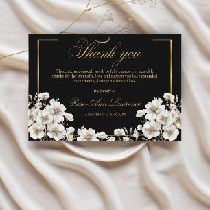 Elegant Funeral White Cosmos Flowers Gold Frame Thank You Card