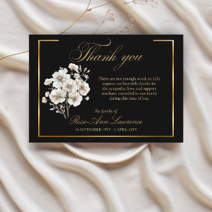 Elegant Funeral White Cosmos Flowers Gold Frame Thank You Card