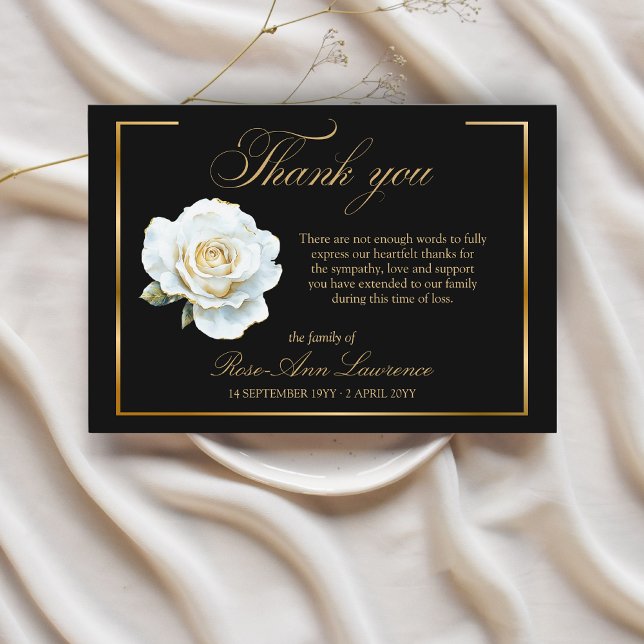Elegant Funeral White Rose Gold Frame Thank You Card (Creator Uploaded)