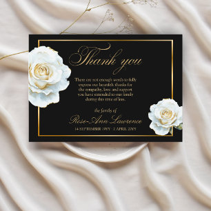 Elegant Funeral White Rose Gold Frame Thank You Card