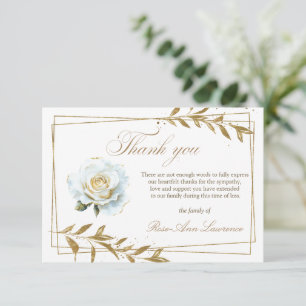 Elegant Funeral White Rose Gold Leaves Thank You Card