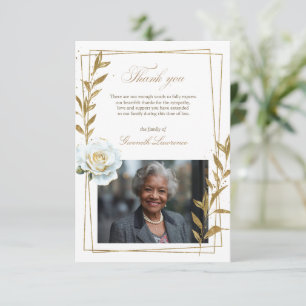 Elegant Funeral White Rose Gold Leaves Thank You Card