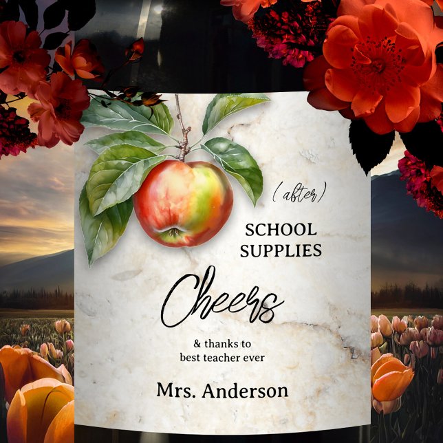 Elegant Funny Apple Teacher Wine Label (Creator Uploaded)