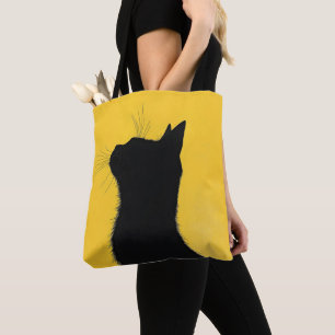 Elegant Funny Black cat in Yellow Baground Tote Bag