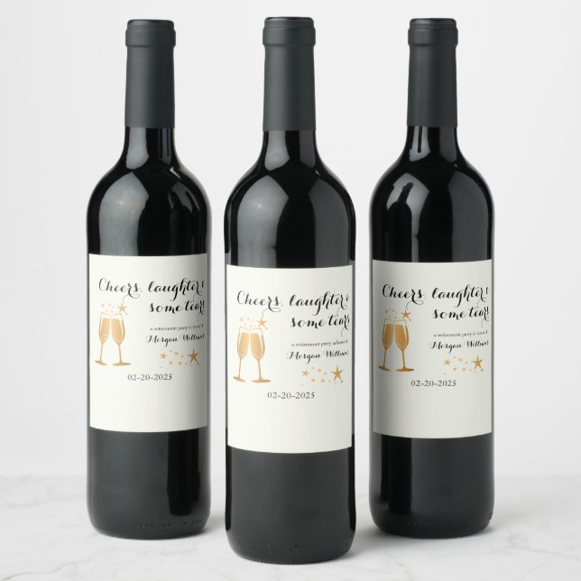 Elegant Funny Cheers Laughter Tears Retirement  Wine Label (Bottles)