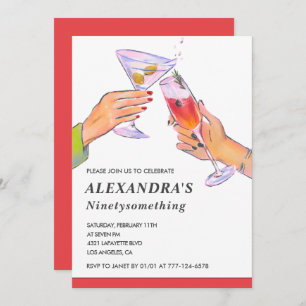 Elegant Funny Cocktail Champagne 94th birthday Invitation