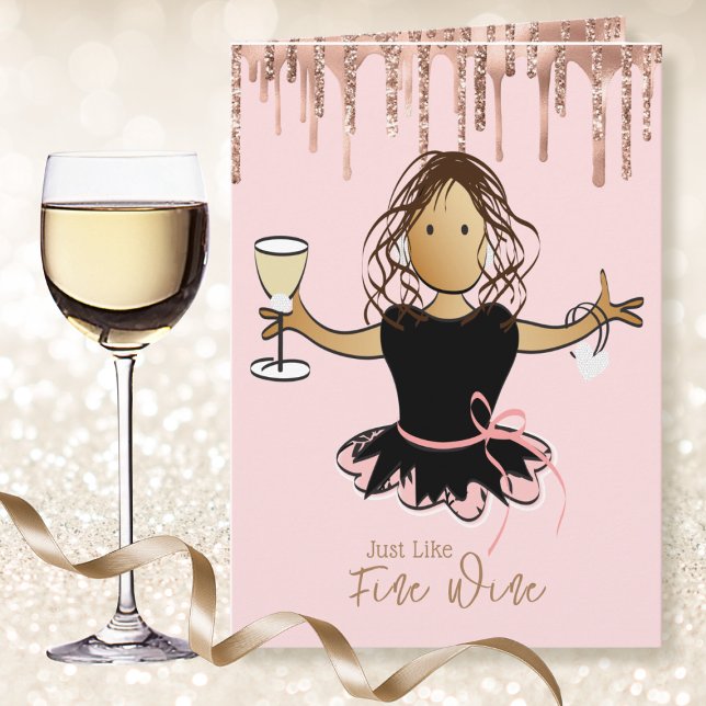 Elegant Funny Female Cartoon Ethnic Wine Birthday  Card (Creator Uploaded)