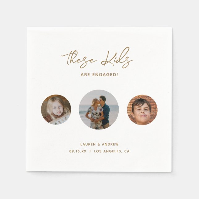 Elegant Funny Gold Kids Photo Engagement Party Napkin (Front)