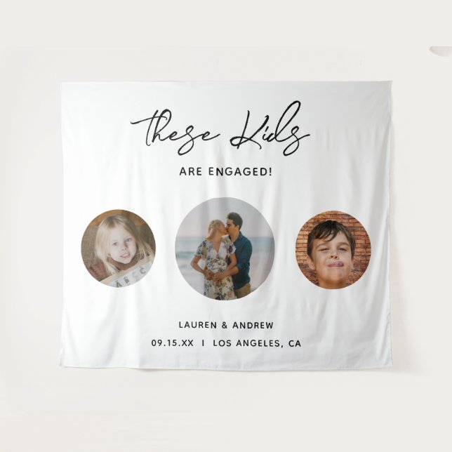 Elegant Funny Kids Photo Engagement Party Backdrop Tapestry (Front (Horizontal))