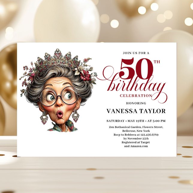 Elegant Funny Lady 50th Birthday Humor Party  Invitation (Elegant Funny Lady 50th Birthday Humor Party Invitation

)