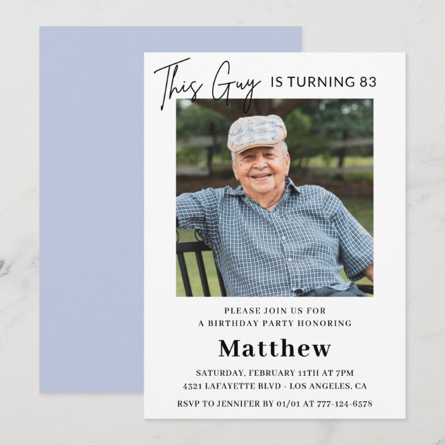 Elegant Funny Men Photo 83rd birthday  Invitation (Front/Back)