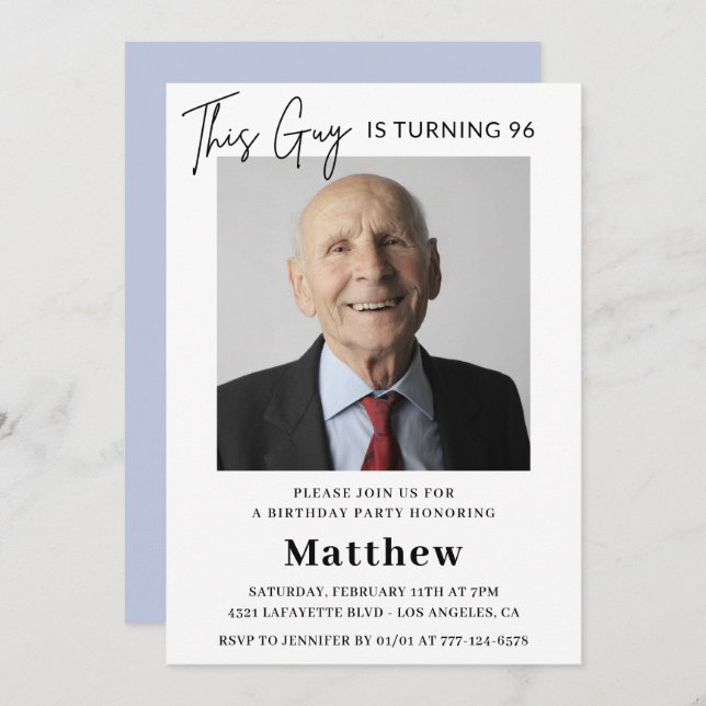 Elegant Funny Men Photo 96th birthday  Invitation (Front/Back)