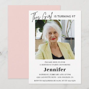 Elegant Funny Pink Photo 97th birthday Invitation
