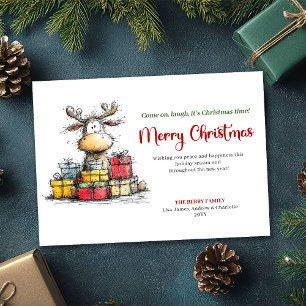 Elegant funny reindeer Christmas greeting card