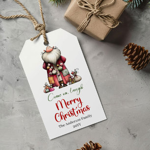 Elegant funny Santa Claus gift tag red green