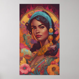 Elegant Fusion: Floral Design and Model Portrait Poster