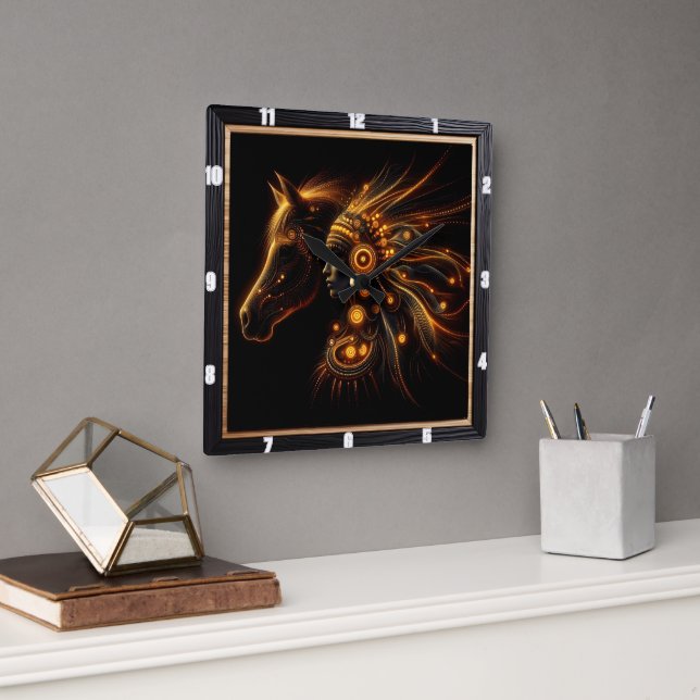 Elegant Fusion of Horse and Woman Square Wall Clock (Office)