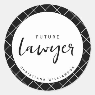 Elegant Future Lawyer Check Pattern Personalised Classic Round Sticker