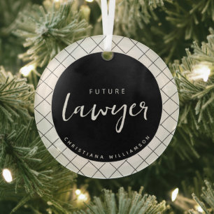 Elegant Future Lawyer Check Pattern Personalised Glass Tree Decoration