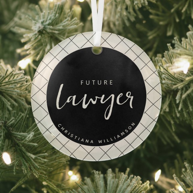 Elegant Future Lawyer Check Pattern Personalised Glass Tree Decoration (Insitu)