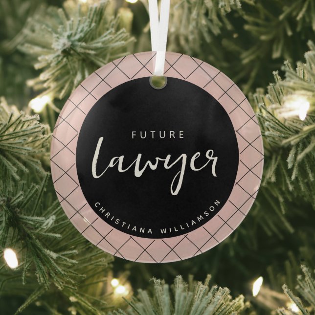 Elegant Future Lawyer Check Pattern Personalised Glass Tree Decoration (Insitu)