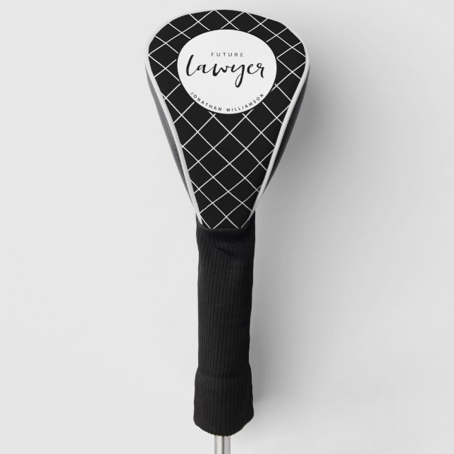 Elegant Future Lawyer Check Pattern Personalised Golf Head Cover (Front)