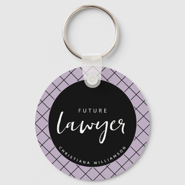 Elegant Future Lawyer Check Pattern Personalised Key Ring (Front)