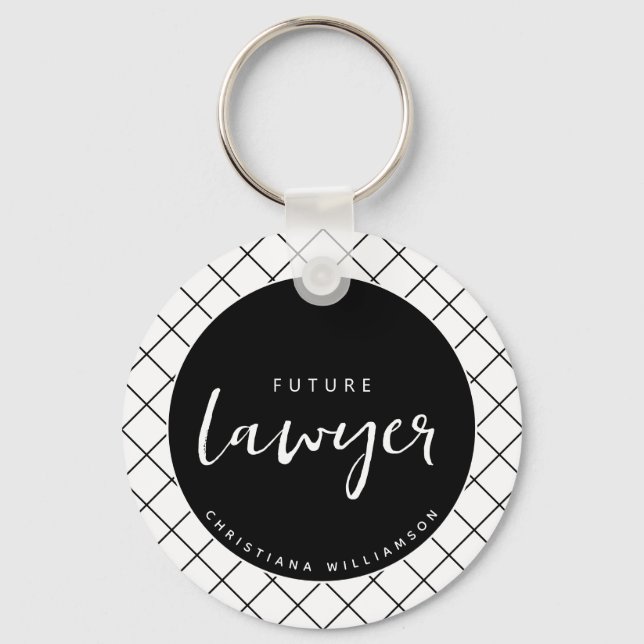 Elegant Future Lawyer Check Pattern Personalised Key Ring (Front)