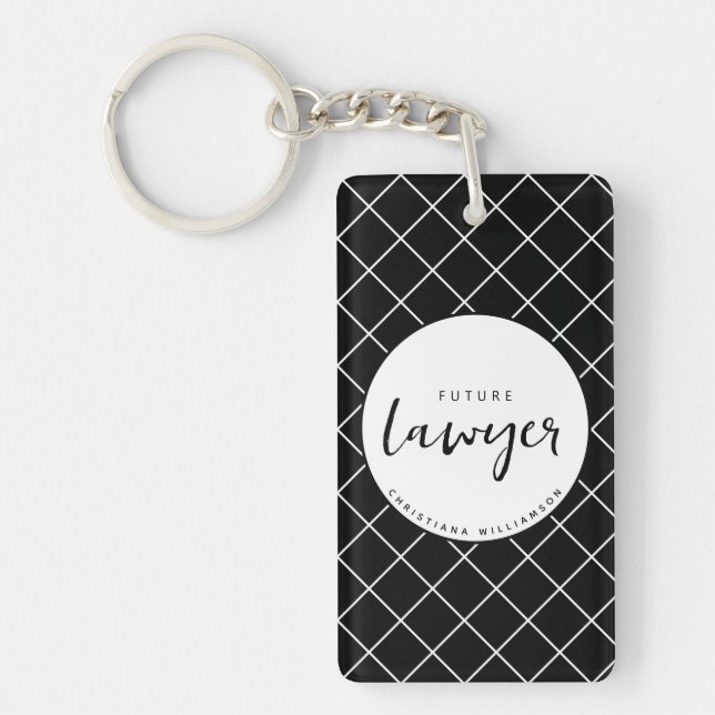 Elegant Future Lawyer Check Pattern Personalised Key Ring (Front)