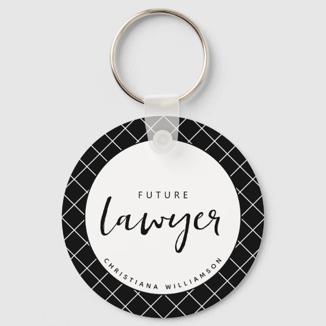 Elegant Future Lawyer Check Pattern Personalised Key Ring (Front)