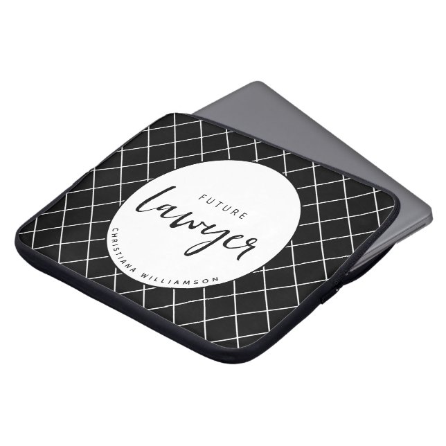 Elegant Future Lawyer Check Pattern Personalised Laptop Sleeve (Front Top)