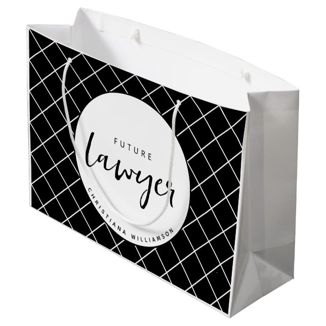 Elegant Future Lawyer Check Pattern Personalised Large Gift Bag (Back Angled)