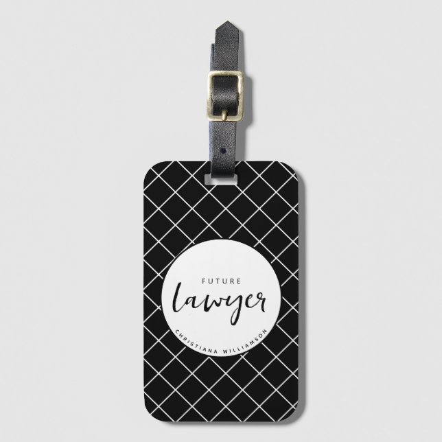 Elegant Future Lawyer Check Pattern Personalised Luggage Tag (Front Vertical)
