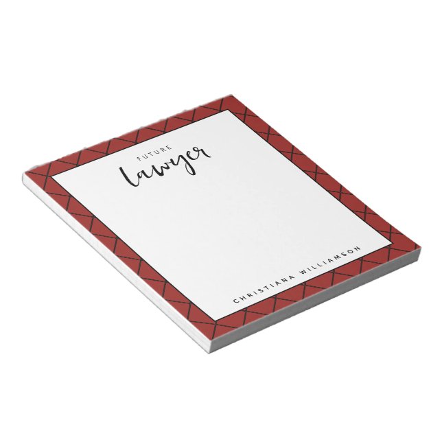 Elegant Future Lawyer Check Pattern Personalised Notepad (Angled)
