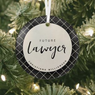 Elegant Future Lawyer Check Pattern Personalized Glass Tree Decoration