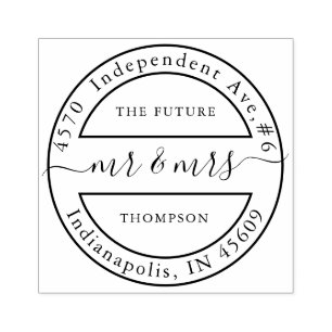 Elegant Future Mr and Mrs Calligraphy Typography Rubber Stamp
